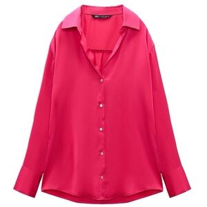 Zara Vibrant Pink Satin Button-Down Blouse